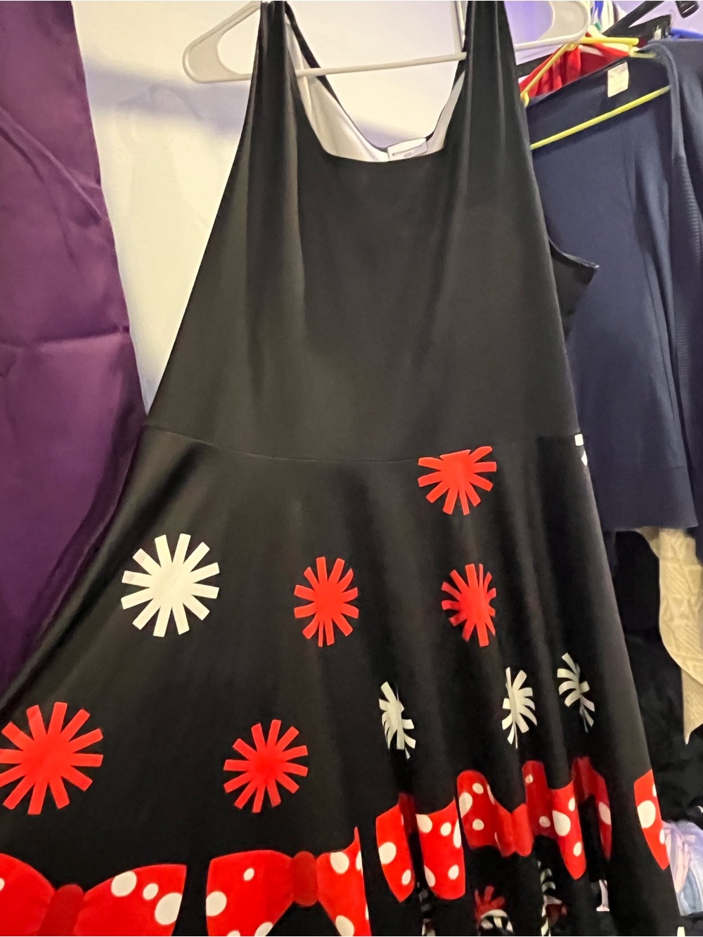 Disney Black Midi Dress with Red & White Daisy Accents